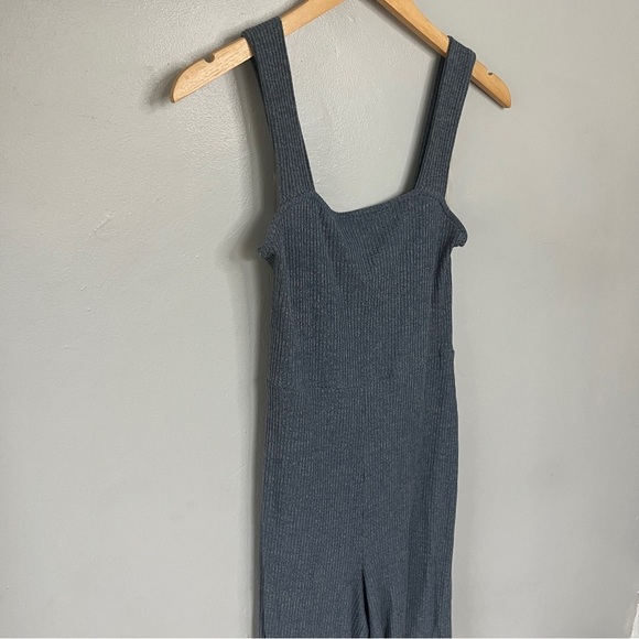 Ribbed Softspun Square Neck Jumpsuit Blue Grey XS X-Small - Picture 3 of 9